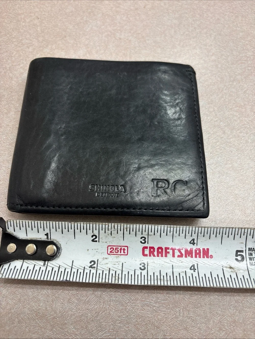 Shinola Detroit Mens Bifold Wallet American Made Black Leather XL 4.25” X 4” EMB